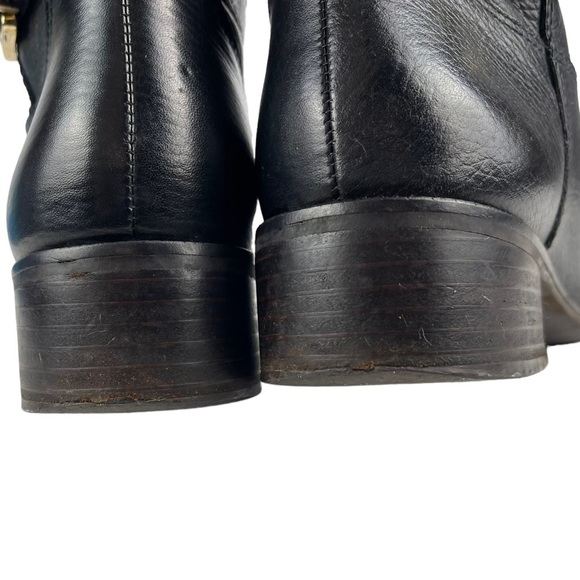 BANANA REPUBLIC BLACK LEATHER EQUESTRIAN STYLE KNEE HIGH BUCKLE ZIP UP BOOTS - Picture 10 of 13